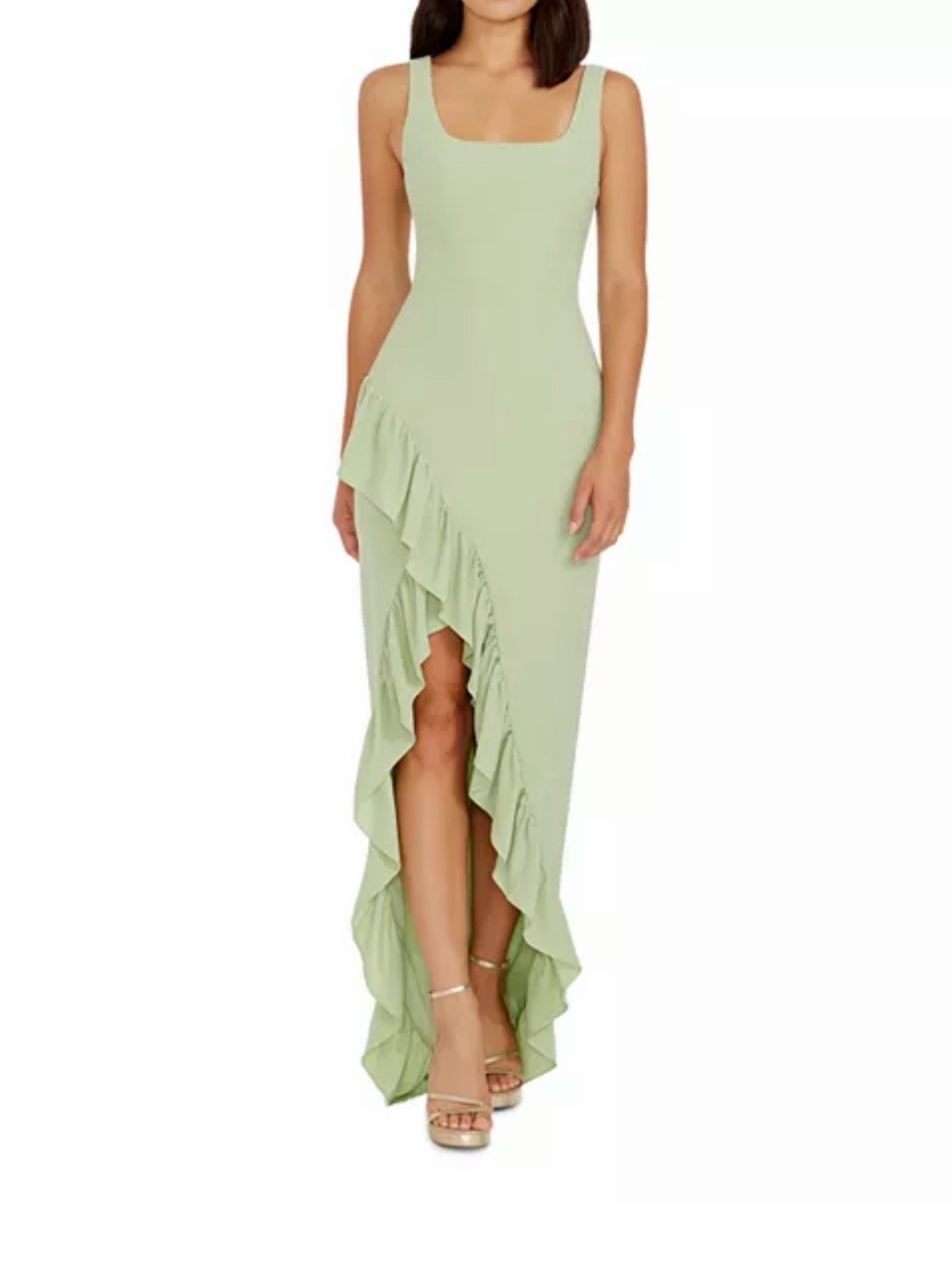 Dress The Population Charlene Ruffle Gown Sage Green